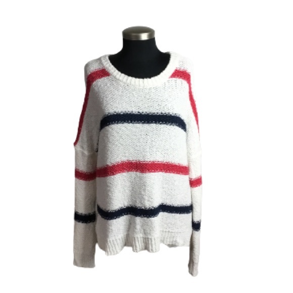 Cupcakes & Cashmere Madden Stripe Sweater  Blue White Pink  Size Large - Picture 2 of 7